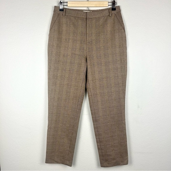 L'agence Ludivine Brown Metallic Plaid Check Cropped Straight Trouser Pants - Picture 2 of 8